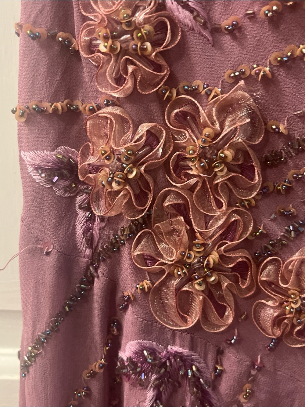 Sue Wong Miley Cyrus Dusty Mauve purple beaded Asymmetrical Spaghetti-Strap Dres - Picture 5 of 8
